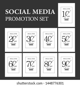 social media promotion set 10% off, 20, 30, 40, 50 ,60, 70, 80, 90 free vektor