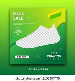 Social media promotion sport running shoes banner template.Eps10 Vector