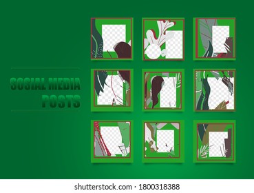 social media puzzle frame grid post template sale promotion green background