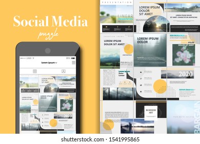 Social Media Puzzle Template Pack for creature your unique content. Modern ultra endless design banner, screen. app editorial service. Mockup for personal blog. Endless square puzzle, promotion pages.