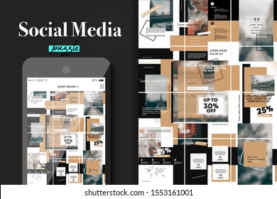 Social Media Puzzle Template Pack for creature your unique content. Modern ultra endless design banner, screen. app editorial service. Mockup for personal blog. Square promotion pages.