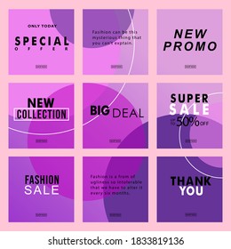Social Media Puzzle Template Pack for creating your unique content. Modern ultra endless design banners, screens. The Kit application editorial service. Mockup for personal blog. endless purple color 