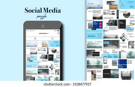 Social Media Puzzle Template Pack for creature your unique content. Modern banner design. square Mockup for personal blog or promotion.