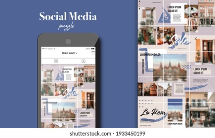 Social Media Puzzle Template Pack for creature your unique content. Modern ultra endless design banner, screen. Kit app editorial service. Mockup for personal blog. Endless square puzzle for promotion