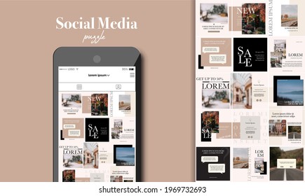 Social Media Puzzle Template Pack for creature your unique content. Modern ultra endless design banner, screen. Kit app editorial service. Mockup for personal blog. Endless square puzzle for promotion