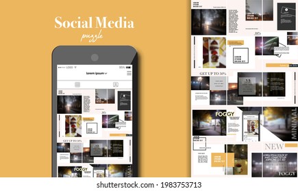 Social Media Puzzle Template Pack for creature your unique content. Modern ultra endless design banner, screen. app editorial service. Mockup for personal blog. Endless square puzzle for promotion.