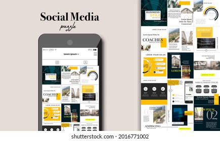 Social Media Puzzle Template Pack for creature your unique content. Modern ultra endless design banner, screen. app editorial service. Mockup for personal blog. Endless square puzzle for promotion.
