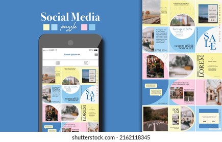 Social Media Puzzle Template Pack for creature your unique content. Mockup set for personal blog presentation. Modern ultra endless pastel banner, screen. app editorial service. Endless square smm web