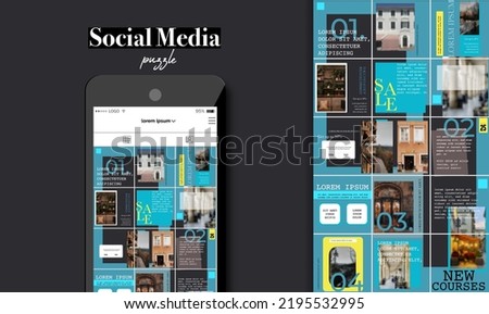 Social Media Puzzle Template Pack for creature your unique content. Modern ultra endless design banner, screen. Kit app editorial service. Mockup for personal blog. Endless square puzzle for promotion