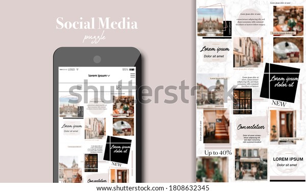 Social Media Puzzle Template Pack for creature\
your unique content. Mockup for personal blog. Modern ultra endless\
design banner, screen. app editorial service. Endless square puzzle\
for promotion.