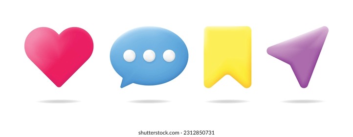 Social media react symbol 3d icon. love, like, comment, save, and share vector illustration. suitable for many purposes.