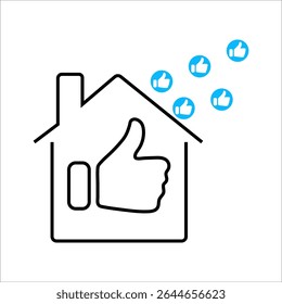 Social media reaction icons: heart, thumbs up, and thumbs down. Flat vector symbols in red and blue circles for feedback, approval, like, dislike, and user interaction in UI design.