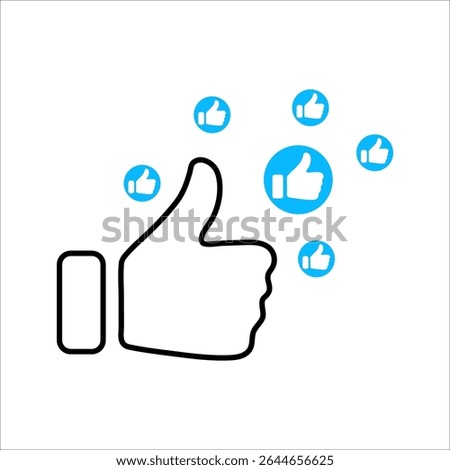 Social media reaction icons: heart, thumbs up, and thumbs down. Flat vector symbols in red and blue circles for feedback, approval, like, dislike, and user interaction in UI design.