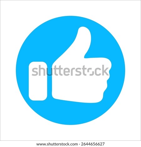 Social media reaction icons: heart, thumbs up, and thumbs down. Flat vector symbols in red and blue circles for feedback, approval, like, dislike, and user interaction in UI design.