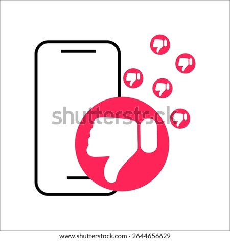 Social media reaction icons: heart, thumbs up, and thumbs down. Flat vector symbols in red and blue circles for feedback, approval, like, dislike, and user interaction in UI design.