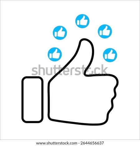 Social media reaction icons: heart, thumbs up, and thumbs down. Flat vector symbols in red and blue circles for feedback, approval, like, dislike, and user interaction in UI design.