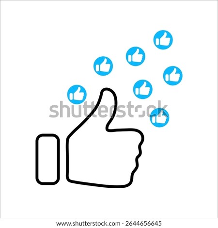 Social media reaction icons: heart, thumbs up, and thumbs down. Flat vector symbols in red and blue circles for feedback, approval, like, dislike, and user interaction in UI design.