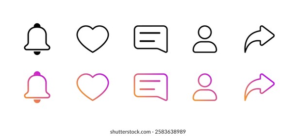 Social media reactions set icons. Flat and linear style. Vector icons.