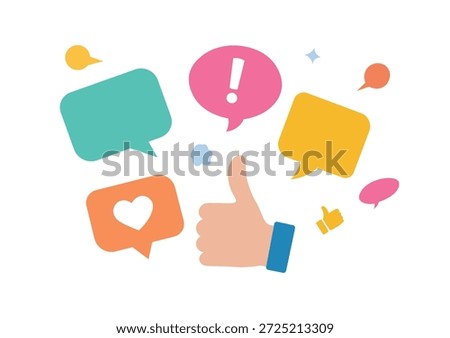 Social Media Reactions and Speech Bubbles with Like Icon Flat Vector Illustration