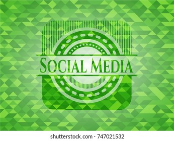 Social Media realistic green emblem. Mosaic background