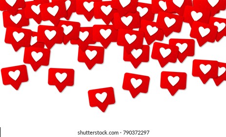 Social Media Red Icons. Likes, Comments and Follow Friends. Social Media 3d Background