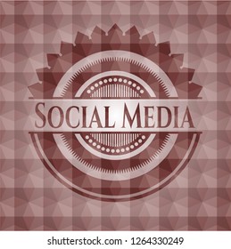 Social Media red seamless emblem with geometric background.