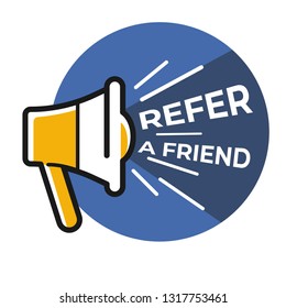 Social media refer friend isolated icon loudspeaker or megaphone vector sharing information offer repost bullhorn online info suggestion advice Internet connection web post sending recommendation