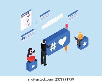 Social media referral marketing isometric 3d vector illustration concept