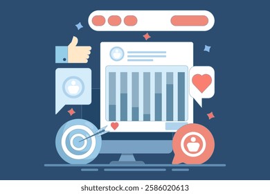 Social media remarketing concept, Targeting specific audience through social media remarketing technology, Creative content marketing ads get likes, shares and subscribers. vector illustration icon.