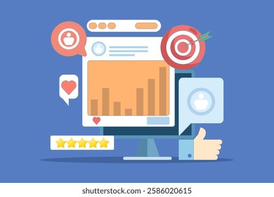 Social media remarketing concept, Targeting specific audience through social media remarketing technology, Creative content marketing ads get likes, shares and subscribers. vector illustration icon.