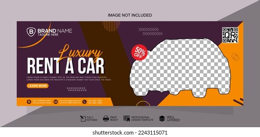 Social Media Rent A Car Banner Design. Rent A Car Facebook Cover Template
