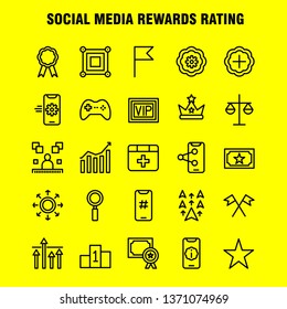 Social Media Rewards Rating Line Icon Pack For Designers And Developers. Icons Of Cinema, Movie, Ticket, Rating, Gear, Settings, Social Media, Vector