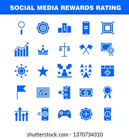 Social Media Rewards Rating Solid Glyph Icon Pack For Designers And Developers. Icons Of Cinema, Movie, Ticket, Rating, Gear, Settings, Social Media, Vector