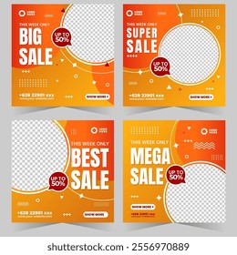 Social media sale banner gradient orange color design premium collection