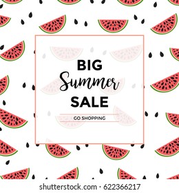 Social media sale banner or summer special offer with watermelon. Vector illustrations for website template, posters, email and newsletter design, promotional material.