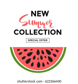 Social media sale banner or summer special offer with watermelon. Vector illustrations for website template, posters, email and newsletter design, promotional material.