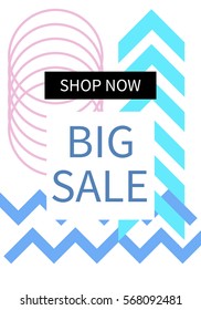 Social media sale banner template. Can be used for posters, banners, website, mobile website, ads. Memphis style. Vector illustration. 
