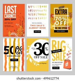 Social media sale banners, and ads web template set. Vector illustrations of season online shopping website and mobile website banners, posters, email and newsletter designs, ads, coupons.