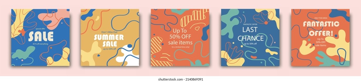 Social media sale banners design. Vector illustration templates suitable for web banners, social media posts, mobile apps, internet ads. Summer sale.