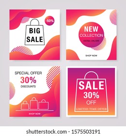 Social media sale banners set. Bright fluid design. Vector background.