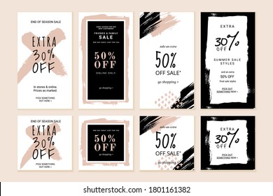 Social media sale banners. Set of vector illustration mobile banners for shopping, e-commerce, marketing and print material.