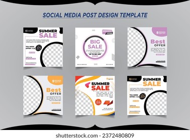 Social Media Sale Design Template set, facebook post, instagram post design, summer big sale design