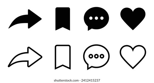 	
Juego de iconos para guardar, compartir, comentar	
