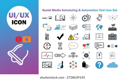 Social media scheduling and automation tool icon set uiux design elements