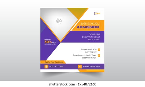 social media school education admission post, ad for facebook instagram,twitter and back to school web banner template or square flyer poster