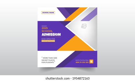 social media school education admission post, ad for facebook instagram,twitter and back to school web banner template or square flyer poster