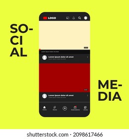 Social Media Screen Template Mobile Video Player. Mockup Phone Video Player, App, Ui. Blogging. Channel. Social Media Concept. Vector Illustration. Youtube. Youtube Go. YT. Iphone. UI. UX. User