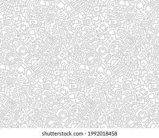 Social media seamless pattern doodle style. Line Vector illustration wits hand drawn icons