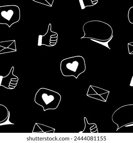 social media seamless pattern. hand drawn doodle style. vector, minimalism, monochrome, sketch.