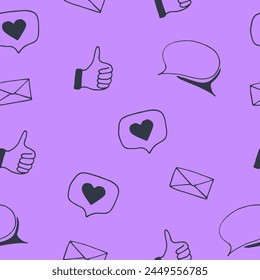 Nahtloses Social Media-Muster. Handgezeichneter Doodle-Stil. Vektorgrafik, Minimalismus, Monochrom, Skizze.